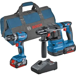 Bosch Professional Kombi-Set Akku-Schlagbohrschrauber GSB 18V-45 + Akku-Bohrhammer GBH 18V-22 (blau, 2x Li-Ionen Akku 4,0Ah, Werkzeugtasche)
