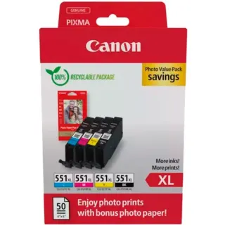 Canon Tinte Photo Value Pack CLI-551XL (inkl. 50 Blatt 10x15 Fotopapier)