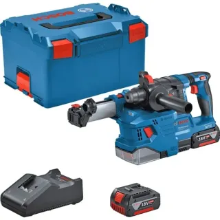 Bosch Professional Akku-Bohrhammer GBH 18V-22 Professional, 18Volt, mit GDE 18V-12 (blau/schwarz, 2x Li-Ionen Akku 4,0Ah, in L-BOXX)