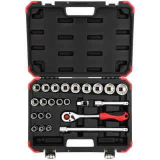 GEDORE Red Steckschlüssel-Satz 1/2", 24-teilig (rot/schwarz, mit Umschalt-Knarre, SW 10mm - 32mm)