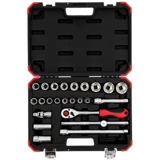 GEDORE Red Steckschlüssel-Satz 1/2", 24-teilig (rot/schwarz, mit Umschalt-Knarre, SW 10mm - 32mm)