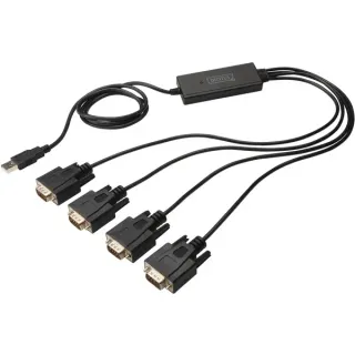 Digitus USB 2.0 Adapterkabel, USB-A Stecker > 4x Seriell RS232 Stecker (schwarz, 1,5 Meter)