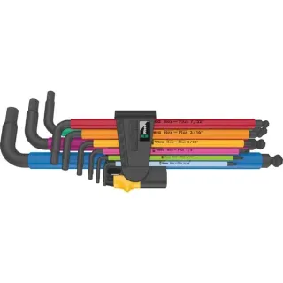 Wera 950/9 Hex-Plus Multicolour Imperial 2 Winkelschlüssel-Satz, Schraubendreher (schwarz, 9-teilig, zöllig, mit Halteclip)