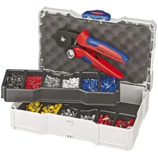 KNIPEX Crimpzange mit Crimp-Sortiment für Aderendhülsen 97 90 09 (rot/blau, inkl. Ader-Endhülsen, TANOS MINI-systainer)