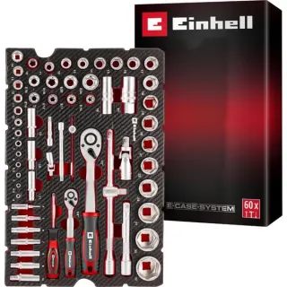 EINHELL Werkzeug-Pad Stecknüsse und Ratschen in E-Case-Einleger, Werkzeug-Set (60-teilig)
