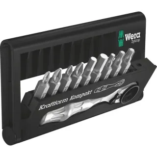 Wera Kraftform Kompakt Zyklop Mini 1, 10-teilig, Werkzeug-Set (Bit-Satz inkl. Umschalt-Bitknarre, 1/4")