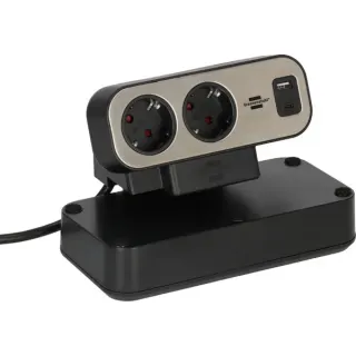 Brennenstuhl estilo Duplex Tischsteckdosenleiste 9-fach, 2x USB (schwarz/silber, 2 Meter Kabel, USB-A, USB-C, mit beleuchtetem Sicherheitsschalter)