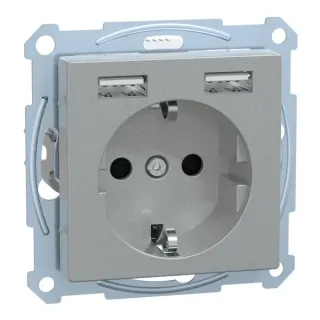 Merten Schutzkontakt Steckdose mit USB Ladegerät (aluminium, Retail)