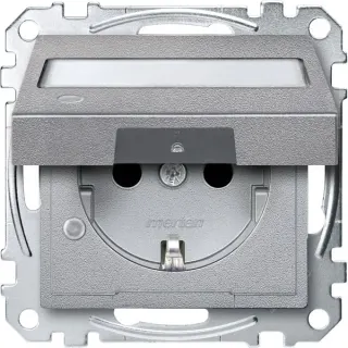 Merten Schutzkontaktsteckdose mit Klappdeckel und Beschriftungsfeld (aluminium, Retail)