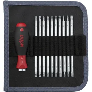 Wiha Schraubendreher mit Wechselklingen-Set SYSTEM 6 (schwarz/rot, 12-teilig, mit Rolltasche)