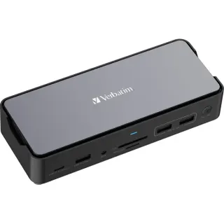 Verbatim USB-C Pro Docking Station mit SSD Steckplatz, Dockingstation (aluminium/schwarz, HDMI, DP, RJ-45, USB-A, USB-C, SD, microSD, Audio)