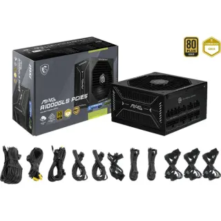 MSI MAG A1000GLS PCIE5, PC-Netzteil (schwarz, 1x 12VHPWR, 4x PCIe, Kabelmanagement, 1000 Watt)
