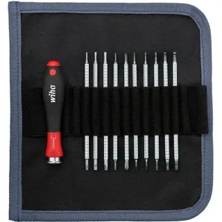 Wiha Schraubendreher mit Wechselklingen-Set SYSTEM 4 (schwarz/rot, 11-teilig, mit Rolltasche)