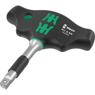 Wera 411 A RA Quergriff-Adapterschraubendreher mit Ratschenfunktion (schwarz/grün, 1/4" mit Kugelsicherung)