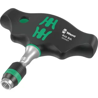 Wera 416 RA Quergriff-Bits-Handhalter mit Ratschenfunktion, Schraubendreher (schwarz/grün, mit Rapidaptor Schnellwechselfutter)