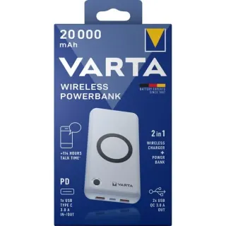VARTA Wireless Powerbank 20.000 (weiß, 20.000 mAh, Qi, Power Delivery, Quick Charge 3.0)