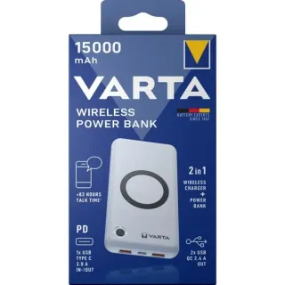 VARTA Wireless Powerbank 15.000 (weiß, 15.000 mAh, Qi, Power Delivery, Quick Charge 3.0)