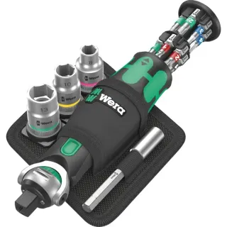 Wera 8009 Zyklop Pocket Set 2, 18-teilig, Bit-Satz (schwarz/grün, Umschaltknarre für 3/8", 1/4")