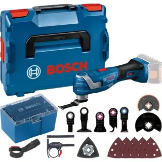 Bosch Professional Akku-Multi-Cutter GOP 18V-34 Solo Professional, 18Volt, Multifunktions-Werkzeug (blau/schwarz, ohne Akku und Ladegerät, L-BOXX + Zubehör-Box)