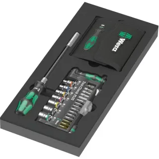 Wera 9750 Kraftform Kompakt und Tool-Check PLUS Set 1, 57-teilig, Werkzeug-Set (schwarz/grün, Steckschlüssel- und Bit-Satz, in Schaumstoffeinlage für Werkstattwagen)