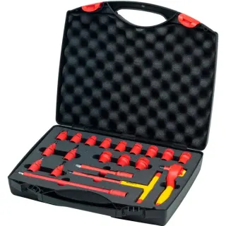 Wiha Ratschenschlüssel-Set isoliert, 3/8", Steckschlüssel (rot/gelb, 21-teilig)