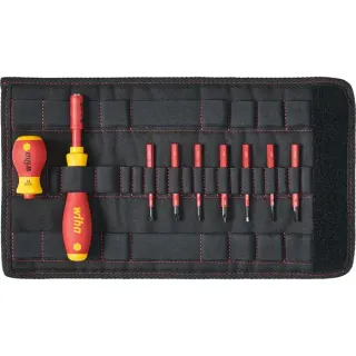 Wiha Schraubendreher mit Bithalter electric slimVario Starter-Set (rot/gelb, 10-teilig, mit slimBits und Stubby)