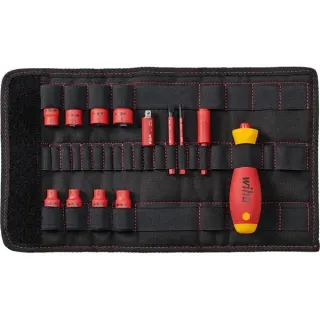 Wiha Schraubendreher und Steckschlüsseleinsatz 1/4" electric slimVario Set (rot/gelb, 14-teilig, mit slimBits)