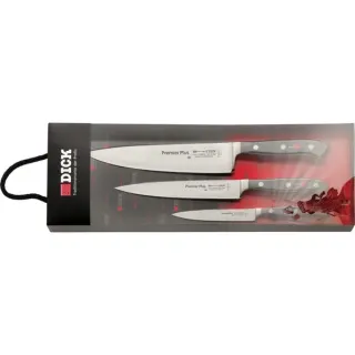 DICK Premier Plus Messer-Set, 3-teilig (schwarz/silber, Officemesser, Kochmesser, Tranchiermesser)