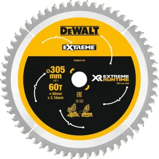 DEWALT Kreissägeblatt XR EXTREME RUNTIME DT99575, Ø 305mm, 60Z (Bohrung 30mm, für Akku-Paneelsägen)