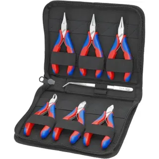 KNIPEX Elektronikzangen-Set, 7-teilig (rot/blau, inkl. Präzisionspinzette)