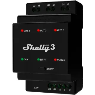 Shelly Pro 3, Relais (schwarz, drei Kanäle)
