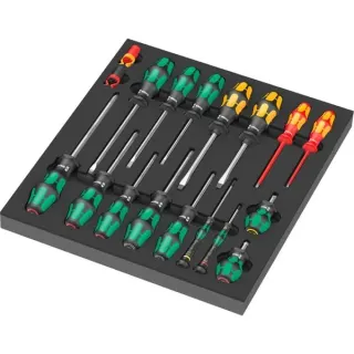 Wera 9710 Schaumstoffeinlage Schraubendreher-Set 1, 18‑teilig (schwarz/grau, in Schaumstoffeinlage für Werkstattwagen)