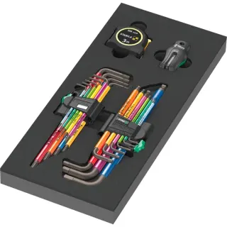 Wera 9740 Schaumstoffeinlage Winkelschlüssel-Set 1, 20‑teilig, Schraubendreher (schwarz/grau, in Schaumstoffeinlage für Werkstattwagen)