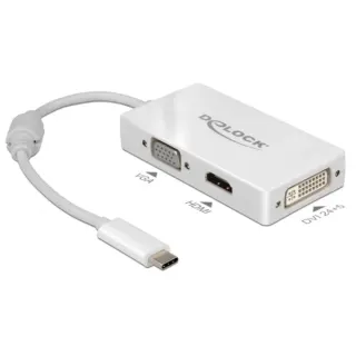 DeLOCK USB Adapter, USB-C Stecker > VGA + HDMI + DVI Buchse (weiß, 13cm)