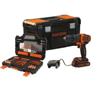 BLACK+DECKER Akku-Schlagbohrschrauber BDCHD18S1KA, 18Volt (schwarz/orange, Li-Ionen Akku 1,5Ah, inkl. 104-teiliges Zubehör-Set)