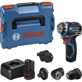 Bosch Professional Akku-Bohrschrauber GSR 12V-32 FC Professional, 12Volt (blau/schwarz, 2x Li-Ionen Akku 2,0Ah, L-BOXX, Metallbohrfutteraufsatz, Winkelaufsatz, Exzenteraufsatz )