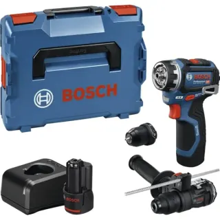 Bosch Professional Akku-Bohrschrauber GSR 12V-32 FC Professional, 12Volt (blau/schwarz, 2x Li-Ionen Akku 2,0Ah, L-BOXX, Metallbohrfutteraufsatz, Bohrhammeraufsatz )