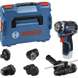 Bosch Professional Akku-Bohrschrauber GSR 12V-32 FC Professional, 12Volt (blau/schwarz, ohne Akku und Ladegerät, inkl. 5 Aufsätze, L-BOXXX)