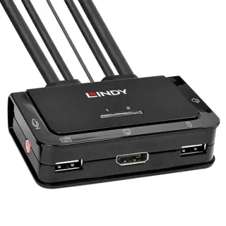 Lindy 2 Port DisplayPort 1.2, USB 2.0 & Audio Cable KVM Switch, KVM-Switch (schwarz, B-Ware)