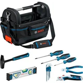 Bosch Professional Werkzeugtasche GWT 20 und Handwerkzeug-Set Professional (schwarz, ProClick System, inkl. 16-teiliges Werkzeug-Set)