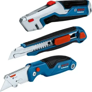 Bosch Professional Messer-Set Professional, 3-teilig, Teppichmesser (blau, für Abbrechklingen und Trapezklingen)