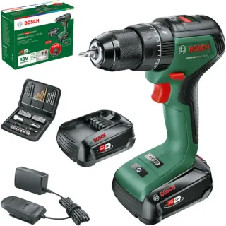 Bosch Heimwerken & Garten Akku-Schlagbohrschrauber UniversalImpact 18V-60 + SET (grün/schwarz, 2x Li-Ionen Akku 2,0Ah, Koffer + 51-teiliges Zubehör, POWER FOR ALL ALLIANCE)