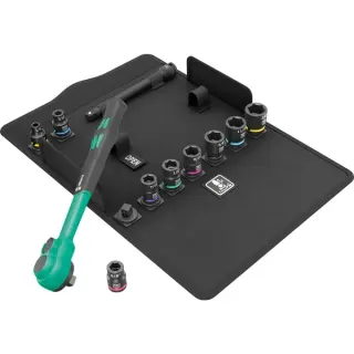 Wera 8100 SB 13 Zyklop Comfort-Knarrensatz, zöllig, 3/8", Werkzeug-Set (schwarz/grün, 11-teilig, Comfort-Knarre mit Umschalthebel)