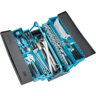 Hazet Metall-Werkzeugkasten mit Sortiment 190/80, Werkzeug-Set (schwarz/blau, 80-teilig, mit HiPer Umschaltknarre)