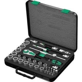 Wera Zyklop Speed-Knarrensatz 8100 SC 2, 37-teilig, Werkzeug-Set (schwarz/grün, Speed-Knarre mit schwenkbarem Kopf, 1/2")