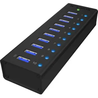 ICY BOX IB-AC6110, USB-Hub (schwarz, 10x USB 3.0, inkl. Ladeanschluss)
