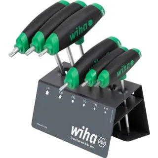 Wiha Stiftschlüssel-Set Sechsrund, mit Quergriff ComfortGrip, Schraubendreher (schwarz/rot, 6-teilig mit Seitenabtrieb, mit Werkbankständer)