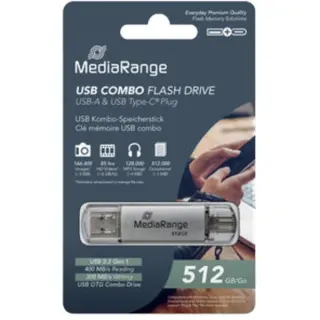 MediaRange Kombo-Speicherstick 512 GB, USB-Stick (silber/transparent, USB-A 3.2 Gen 1, USB-C 3.2 Gen 1)