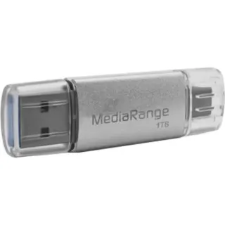 MediaRange Kombo-Speicherstick 1 TB, USB-Stick (silber/transparent, USB-A 3.2 Gen 1, USB-C 3.2 Gen 1)