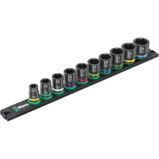 Wera 9607 Nuss-Magnetleiste B Impaktor 1 Steckschlüsseleinsatz-Satz 3/8" (schwarz/grün, 10‑teilig, für Schlagschrauber)